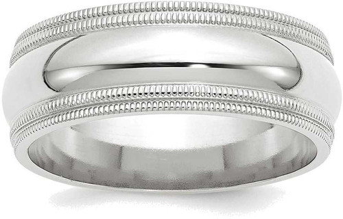 Image of 10K White Gold 8mm Double Milgrain Comfort Fit Band Ring
