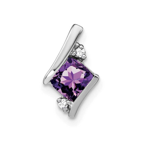 Image of 10K White Gold Antiqued Cushion Amethyst and Diamond Chain Slide Pendant
