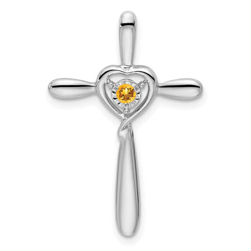 Image of 10k White Gold Citrine Cross w/ Heart Slide Pendant