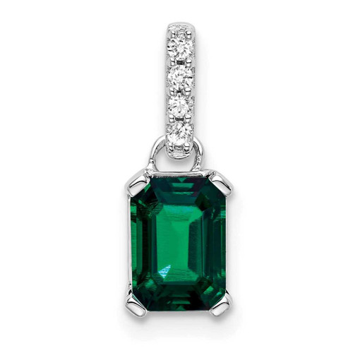 Image of 10K White Gold Created Emerald and Diamond Pendant PM7410-CEM-004-1WA