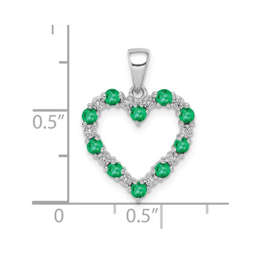 Image of 10k White Gold Diamond and Emerald Heart Pendant