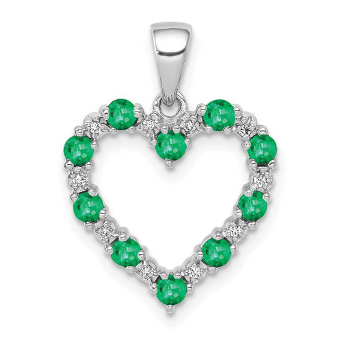 Image of 10k White Gold Diamond and Emerald Heart Pendant
