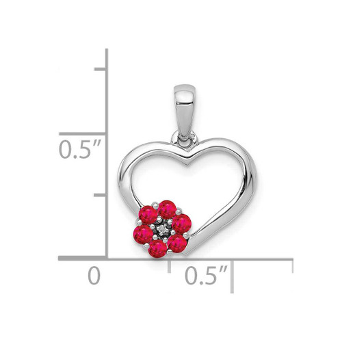 Image of 10k White Gold Diamond and Ruby Heart w/ Flower Pendant