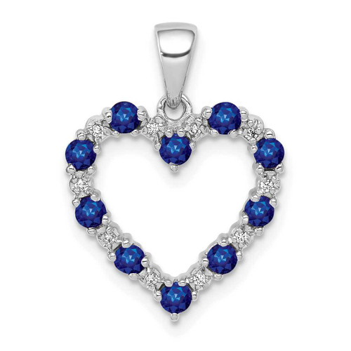 Image of 10k White Gold Diamond and Sapphire Heart Pendant
