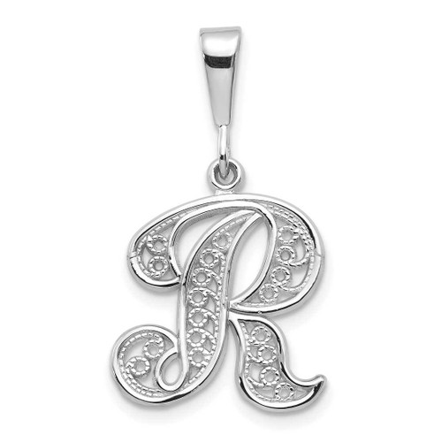 Image of 10K White Gold Filigree Initial R Pendant