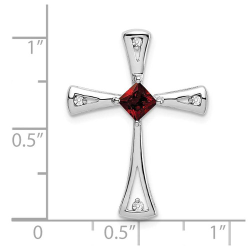 Image of 10k White Gold Garnet and Diamond Cross Pendant
