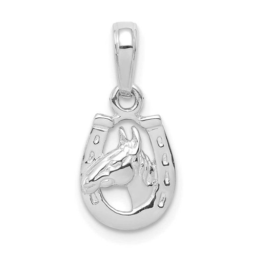 Image of 10K White Gold Horse Head in Horseshoe Pendant