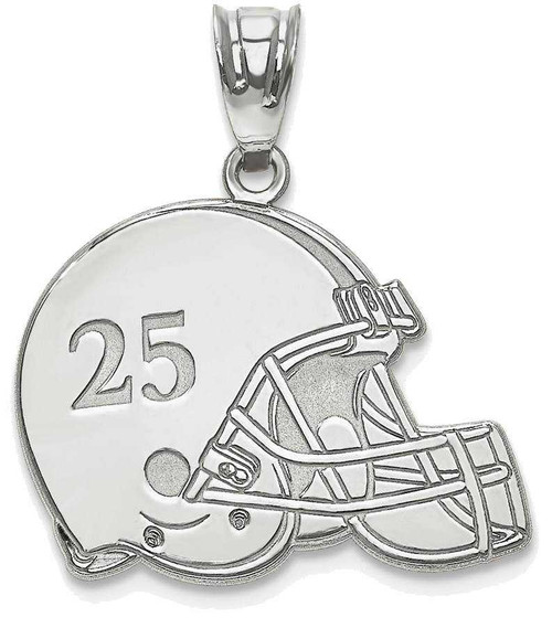 Image of 10k White Gold Lasered Football Helmet Number And Name Pendant