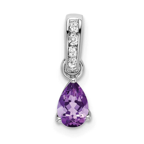 Image of 10K White Gold Pear Amethyst and Diamond Pendant