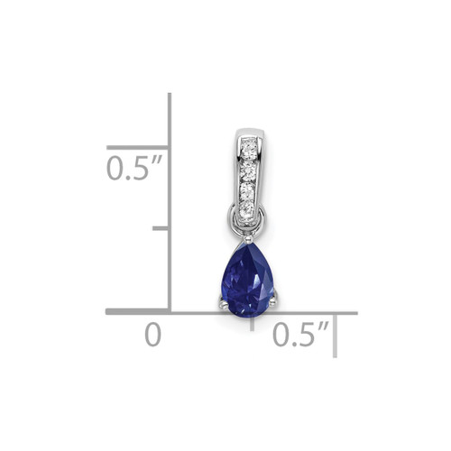 Image of 10K White Gold Pear Created Sapphire and Diamond Pendant