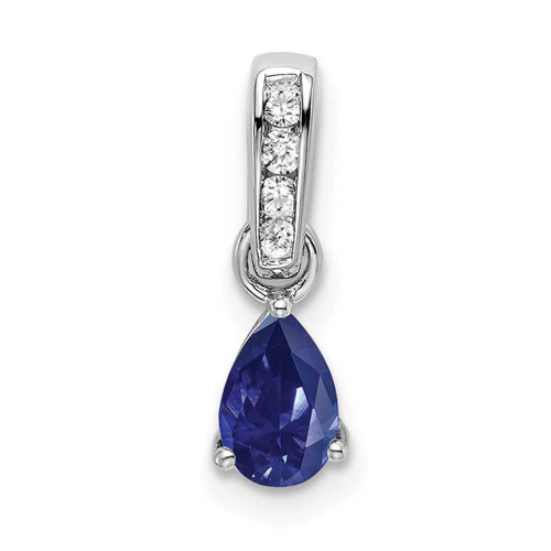 Image of 10K White Gold Pear Created Sapphire and Diamond Pendant