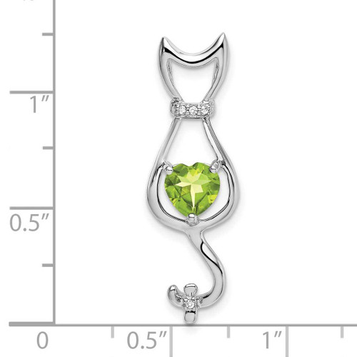 Image of 10k White Gold Peridot and Diamond Cat Pendant