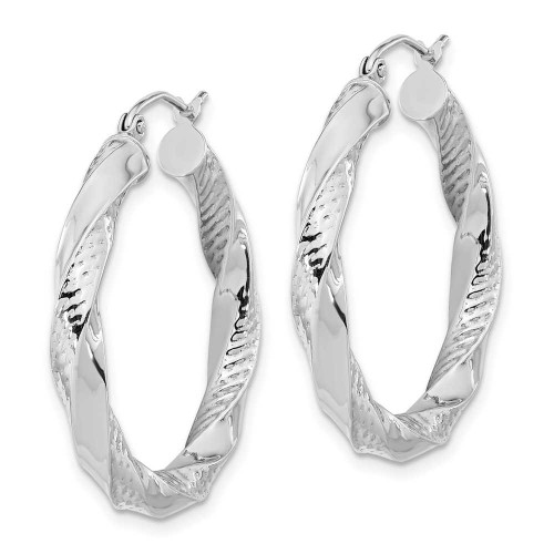 Image of 32.18mm 10k White Gold Polished & Textured Twist Hoop Earrings 10TC403W