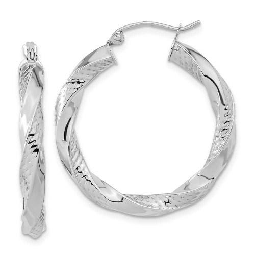 Image of 32.18mm 10k White Gold Polished & Textured Twist Hoop Earrings 10TC403W