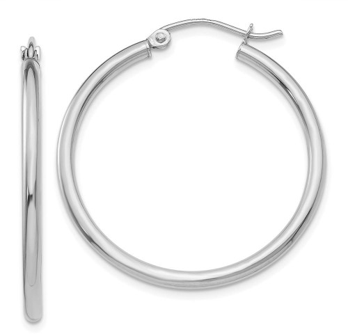 Image of 26mm 10k White Gold Polished 2mm Tube Hoop Earrings 10T826