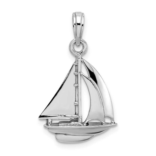 Image of 10K White Gold Polished 3-D Sailboat Pendant