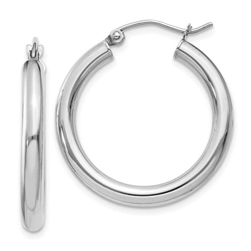 Image of 20mm 10k White Gold Polished 3mm Tube Hoop Earrings 10T850