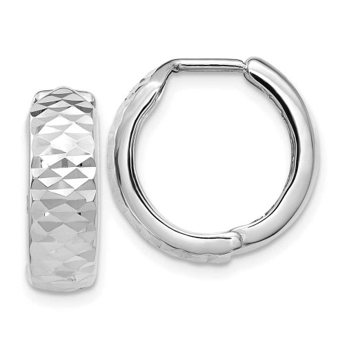 Image of 14mm 10k White Gold Polished and Shiny-Cut Hoop Earrings
