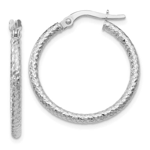 Image of 25mm 10k White Gold Polished and Textured Hinged Hoop Earrings 10LE246