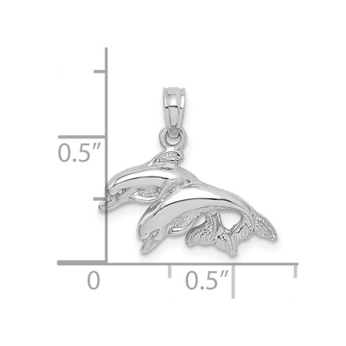 Image of 10k White Gold Polished Double Dolphins Jumping Left Pendant