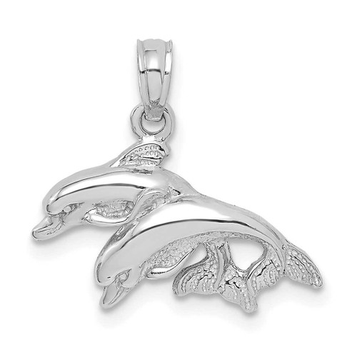 Image of 10k White Gold Polished Double Dolphins Jumping Left Pendant