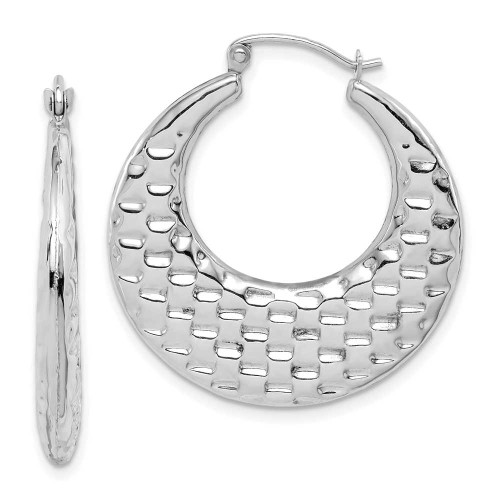 Image of 10k White Gold Polished Textured Hoop Earrings 10TC408