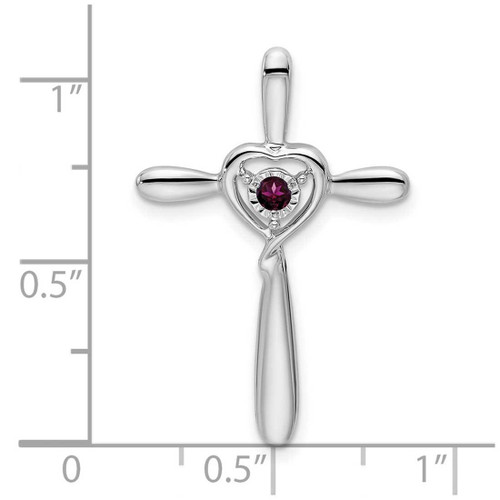 Image of 10k White Gold Rhodolite Garnet Cross w/ Heart Slide Pendant