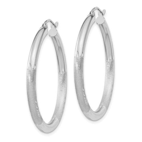 Image of 30mm 10k White Gold Satin & Shiny-Cut 3mm Round Hoop Earrings 10TC275