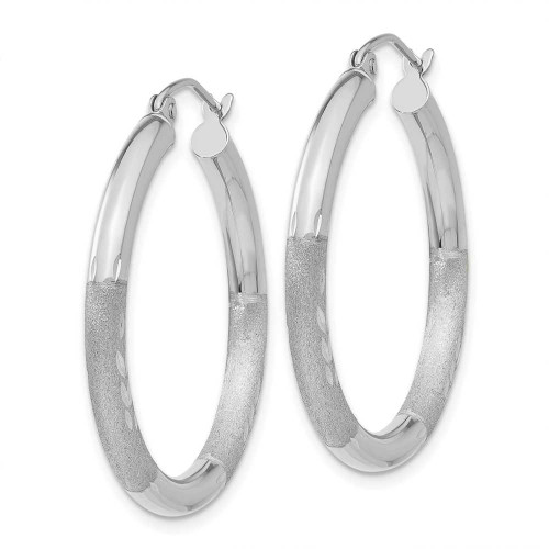 Image of 25mm 10k White Gold Satin & Shiny-Cut 3mm Round Hoop Earrings 10TC276