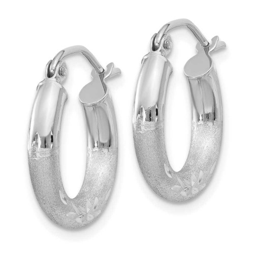 Image of 10mm 10k White Gold Satin & Shiny-Cut 3mm Round Hoop Earrings 10TC279