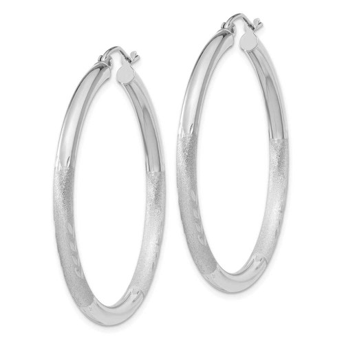 Image of 35mm 10k White Gold Satin & Shiny-Cut 3mm Round Hoop Earrings 10TC281