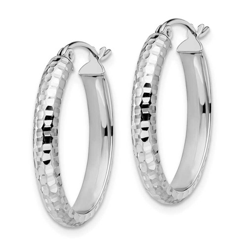 Image of 23mm 10k White Gold Shiny-Cut Oval Hinged Hoop Earrings