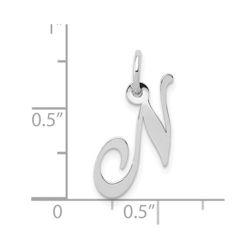 Image of 10K White Gold Small Fancy Script Initial N Charm