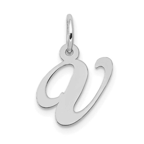 Image of 10K White Gold Small Fancy Script Initial V Charm