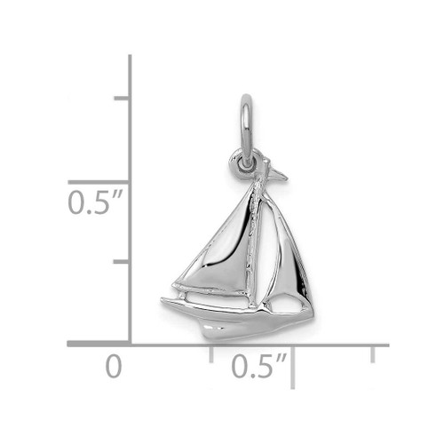 Image of 10K White Gold Solid Polished 3-Dimensional Sailboat Charm