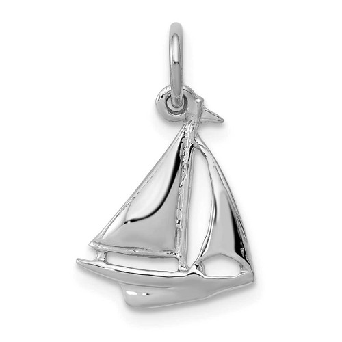 Image of 10K White Gold Solid Polished 3-Dimensional Sailboat Charm