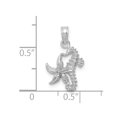 Image of 10K White Gold Solid Seahorse and Starfish Pendant