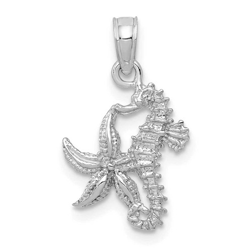 Image of 10K White Gold Solid Seahorse and Starfish Pendant