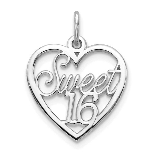Image of 10K White Gold Sweet 16 In Heart Charm