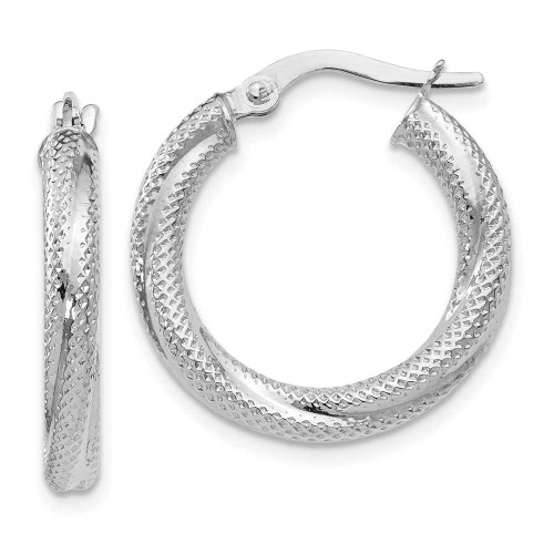 Image of 21mm 10k White Gold Textured Hinged Hoop Earrings