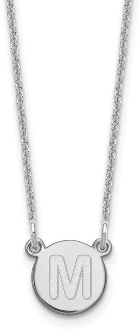 Image of 10K White Gold Tiny Circle Block Initial Letter M Necklace