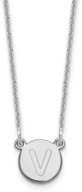 Image of 10K White Gold Tiny Circle Block Initial Letter V Necklace