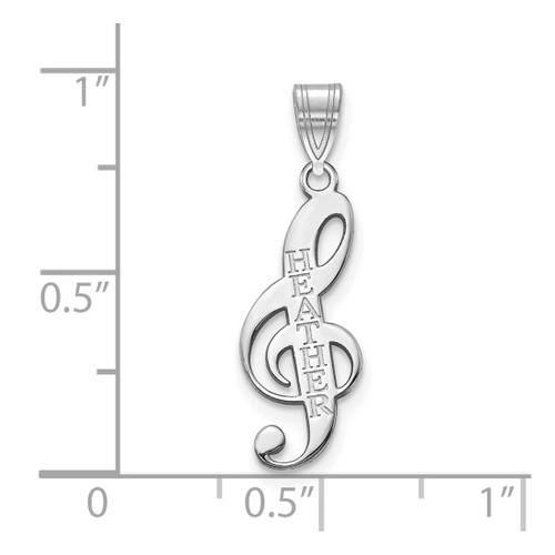 10k White Gold Treble Clef Music Note Name Pendant - Small