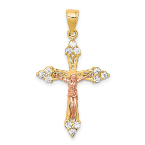 Image of 10k Yellow & Rose Gold CZ Crucifix Pendant 10C1090