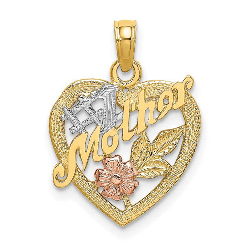 Image of 10k Yellow & Rose Gold with Rhodium #1 MOTHER Heart & Flower Pendant