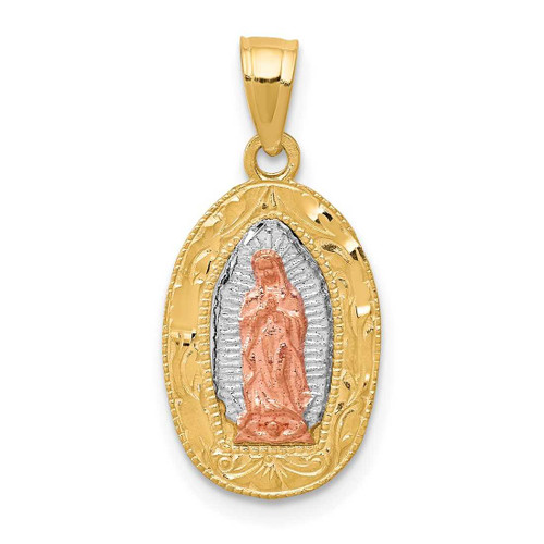 Image of 10k Yellow & Rose Gold with Rhodium-Plating Lady of Guadalupe Oval Pendant