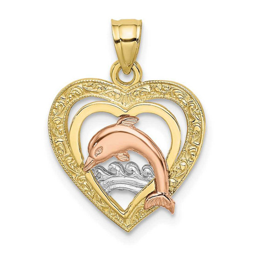 Image of 10k Yellow & Rose Gold with White Rhodium Dolphin In Heart Pendant