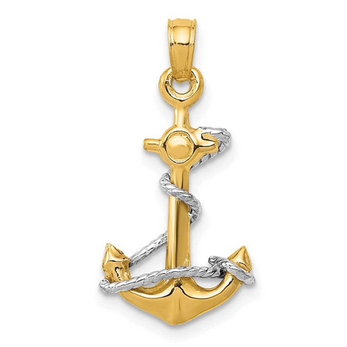 Image of 10k Yellow & White Gold Anchor w/Rope Pendant