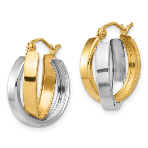 Image of 19.17mm 10k Yellow & White Gold Polished Double Hoop Earrings 10ER287