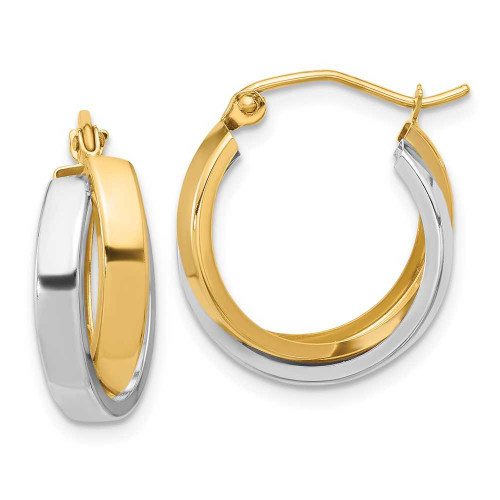 Image of 19.17mm 10k Yellow & White Gold Polished Double Hoop Earrings 10ER287